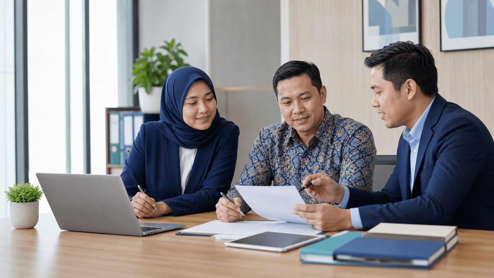 Perwakilan sekolah meninjau ketentuan layanan Sentrio